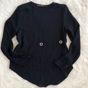 NEW Zara Navy Long Sleeves Top Asymmetrical Sz XS